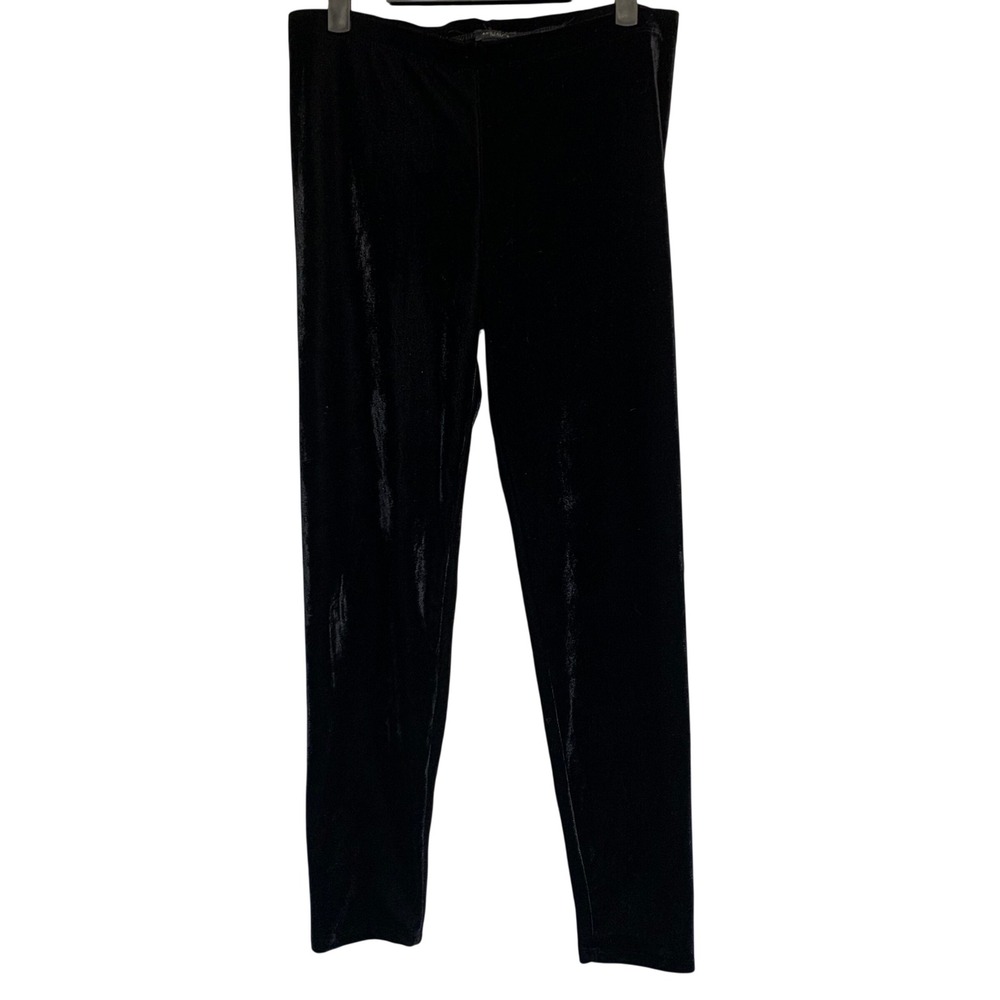 Ann Taylor Factory Velvet Leggings Size L Black High Rise Stretch Tapered Leg